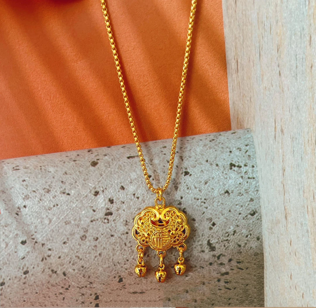 钛钢项链 （2243）中国风平安锁项链--长50