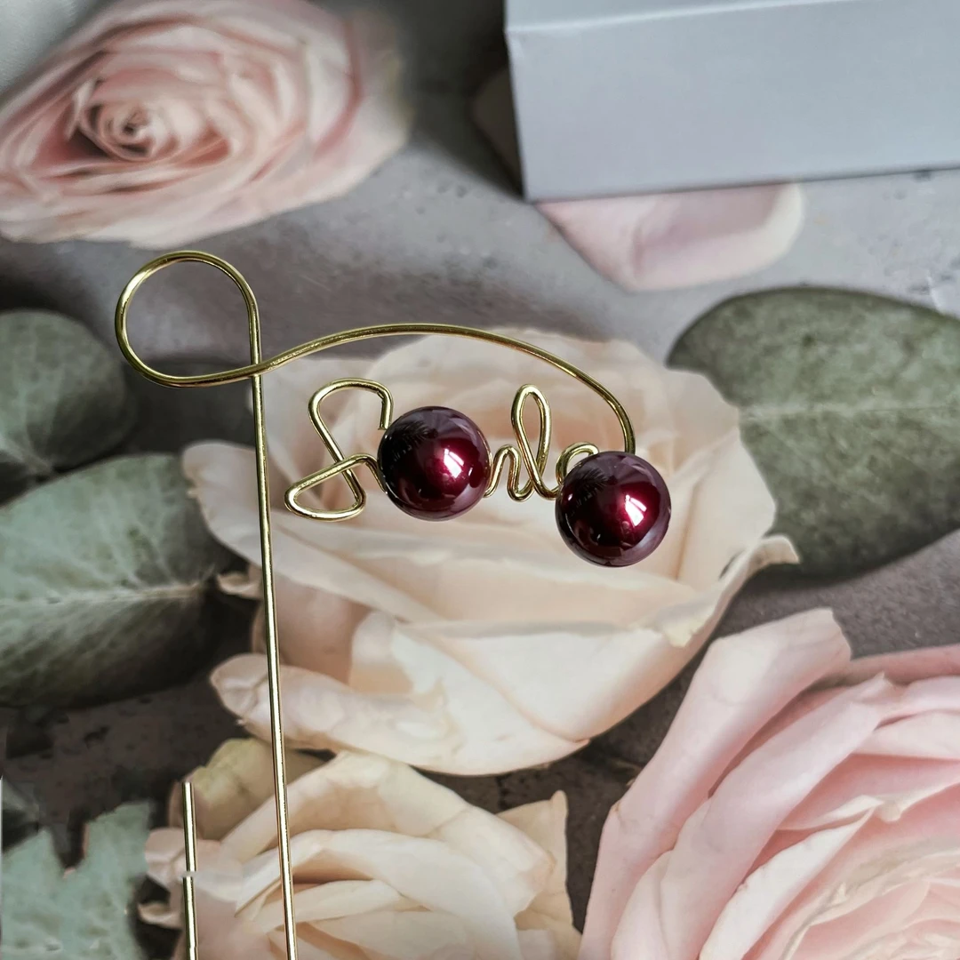 合金耳饰 （1042）法式炫彩紫霞红贝珠耳钉