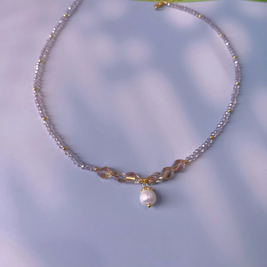 钛钢项链 （2003）紫色香槟贝珠项链--长43