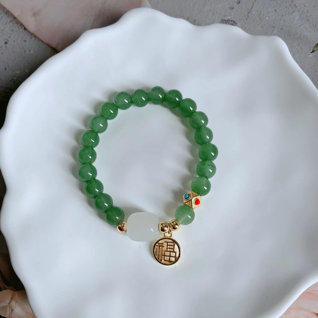 铜合金大理石手链 （3029）绿珠福牌手链--长16