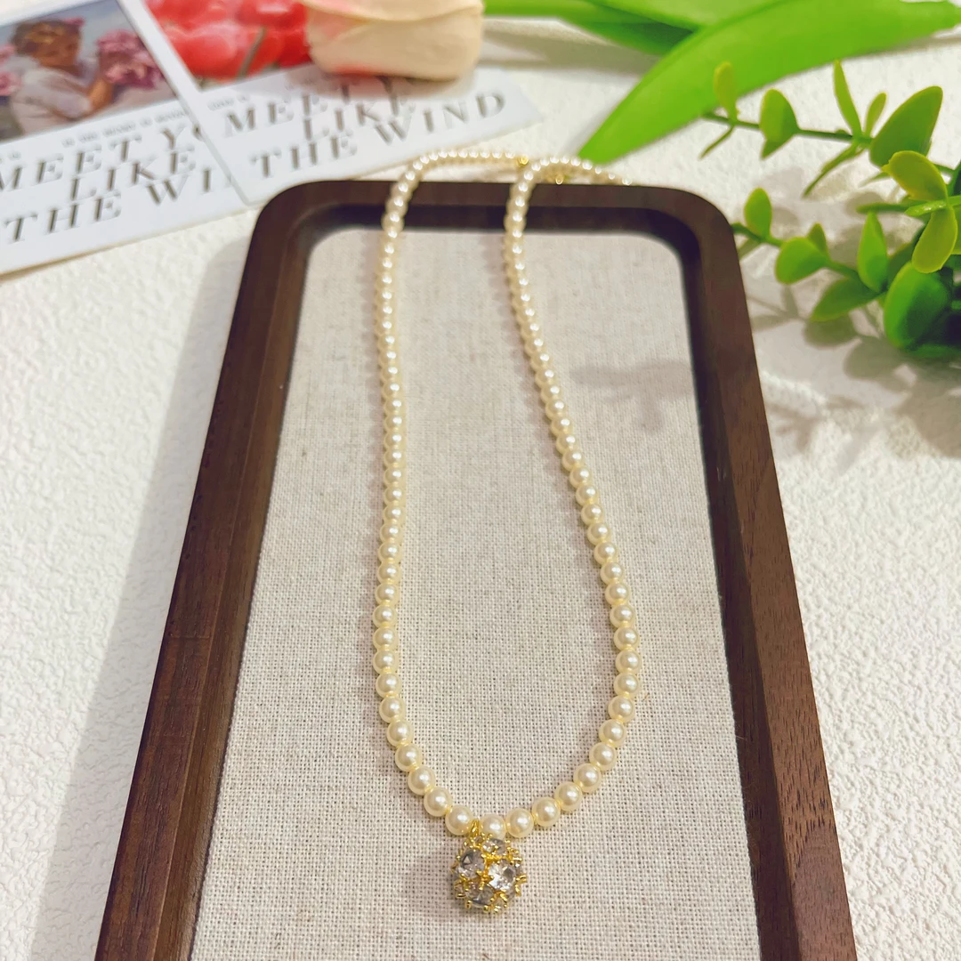 钛钢仿珍珠项链 （2033）高定轻奢版奶油白施家贝珠项链--长45