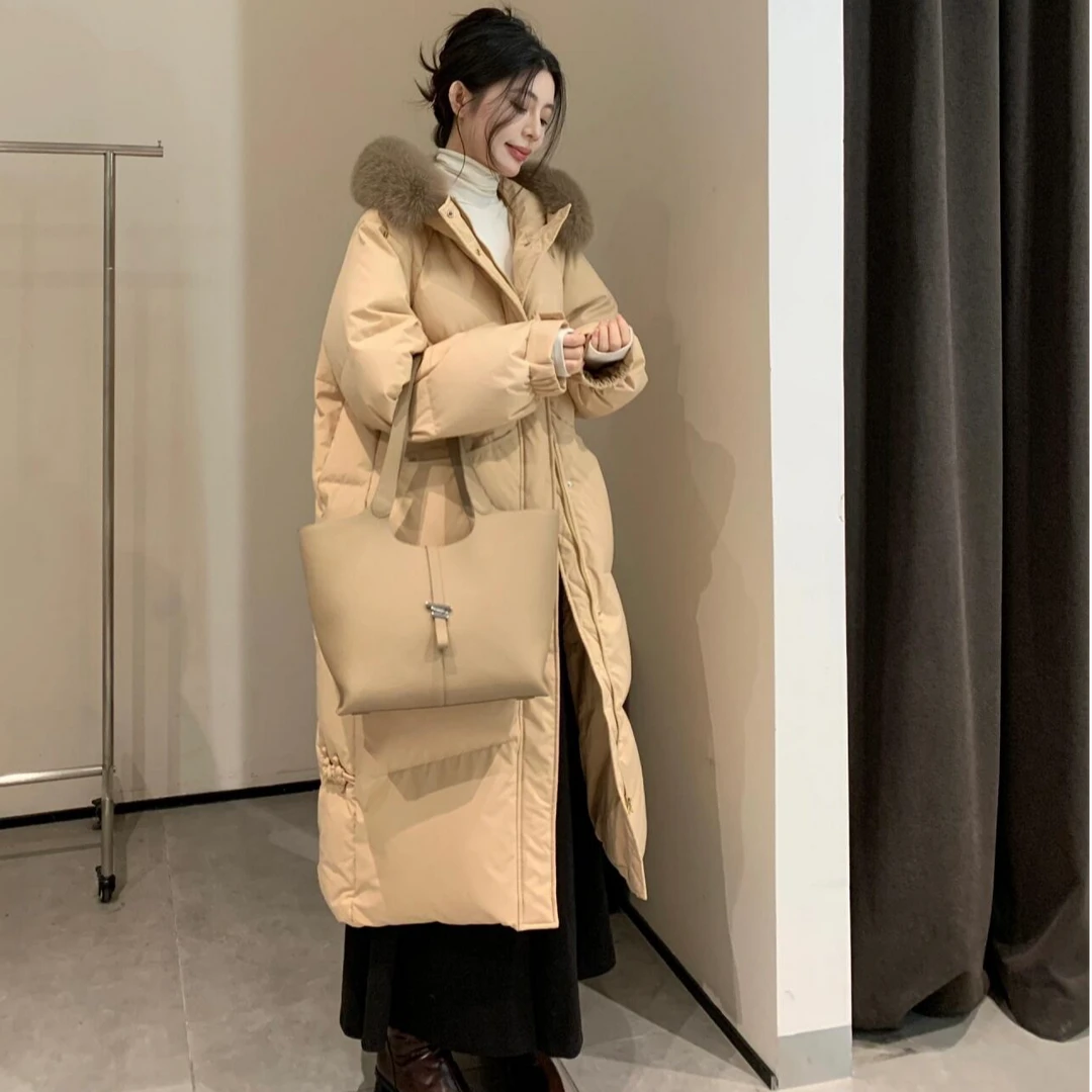 香榭颂中长款过膝棉服女2025冬新款超好看韩系加厚大毛领棉衣外套