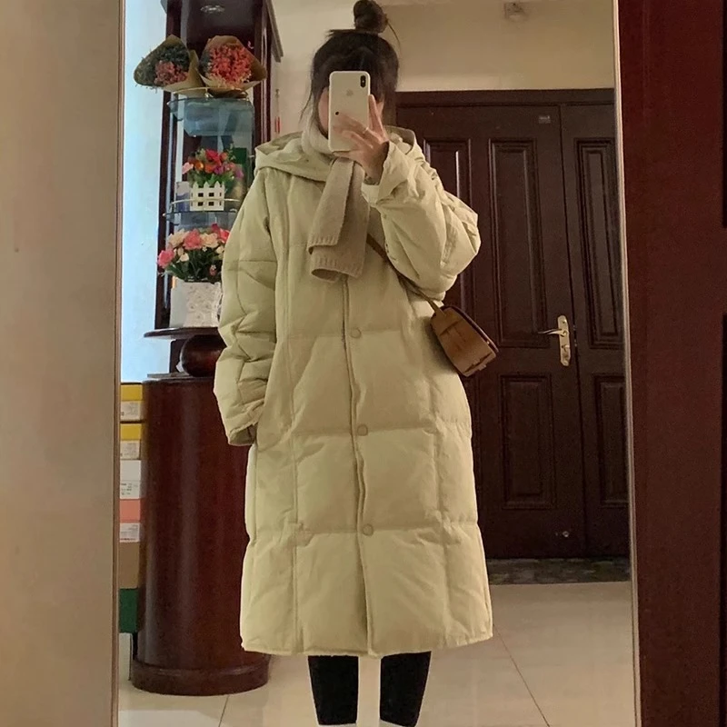 小个子中长款棉服女连帽温柔风奶呼呼韩版加厚保暖学生棉衣设计感