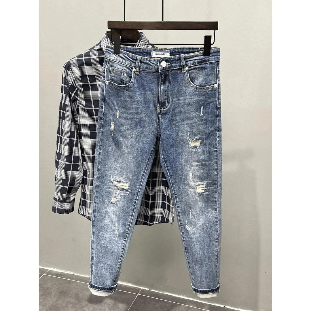 韩版牛仔裤男士新款潮牌潮流ins高端轻奢弹力修身小脚休闲长裤ins