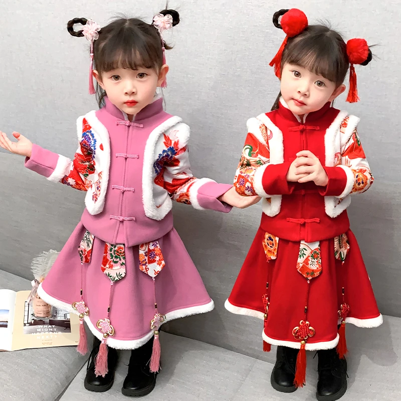 女童拜年服冬装新年衣服中国风儿童过年喜庆汉服唐装宝宝周岁礼服