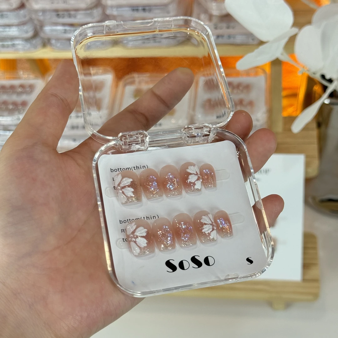 【精灵冰花  超短 】纯手工穿戴甲直播间下单赠送收纳盒+工具包