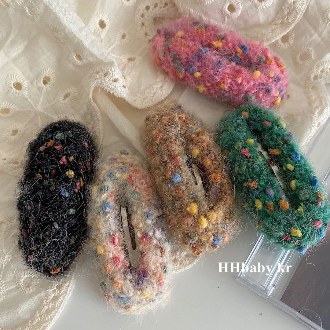 可爱编织法式复古圣诞节彩色毛线发夹掰掰夹网红刘海侧边夹百搭