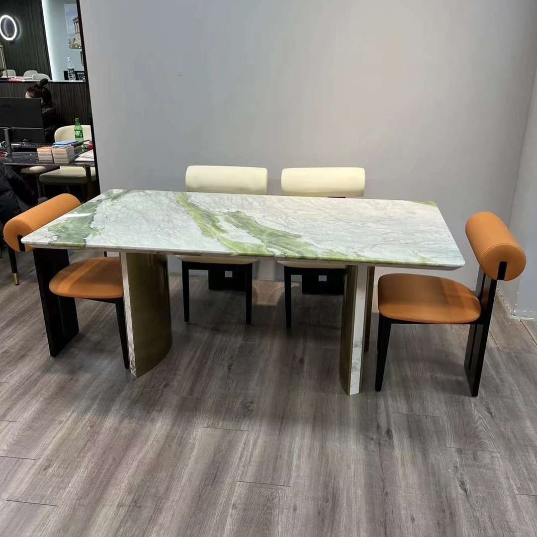 云中翡翠天然大理石餐桌进口奢石长方形家用轻奢简约意式吃饭桌