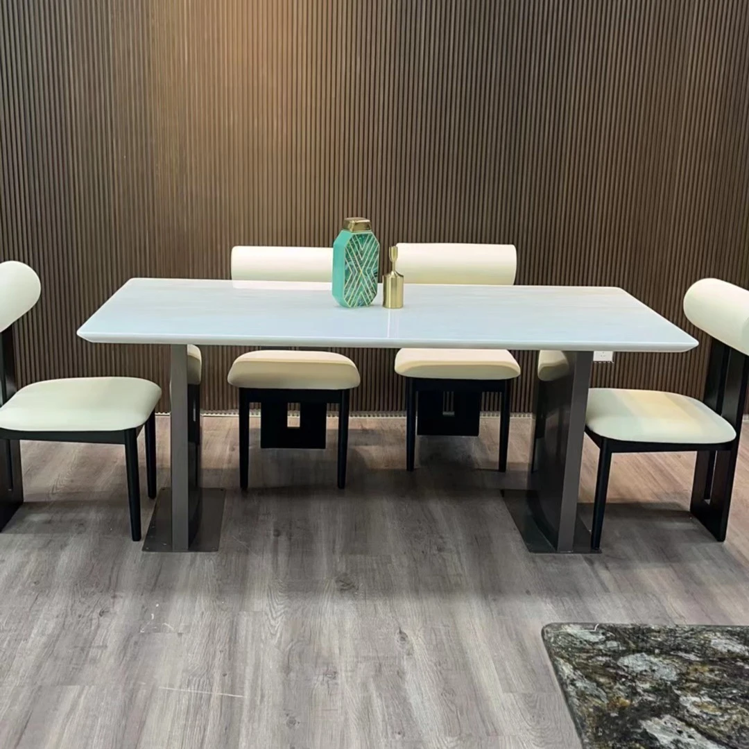 卡里冰玉天然大理石餐桌轻奢简约客厅家用奢石桌椅别墅餐厅饭桌