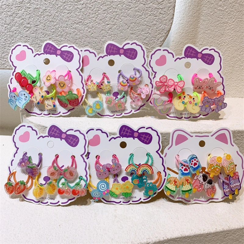 新款儿童花朵皮筋发绳可爱卡通水果对装发圈女童宝宝彩色头绳发饰