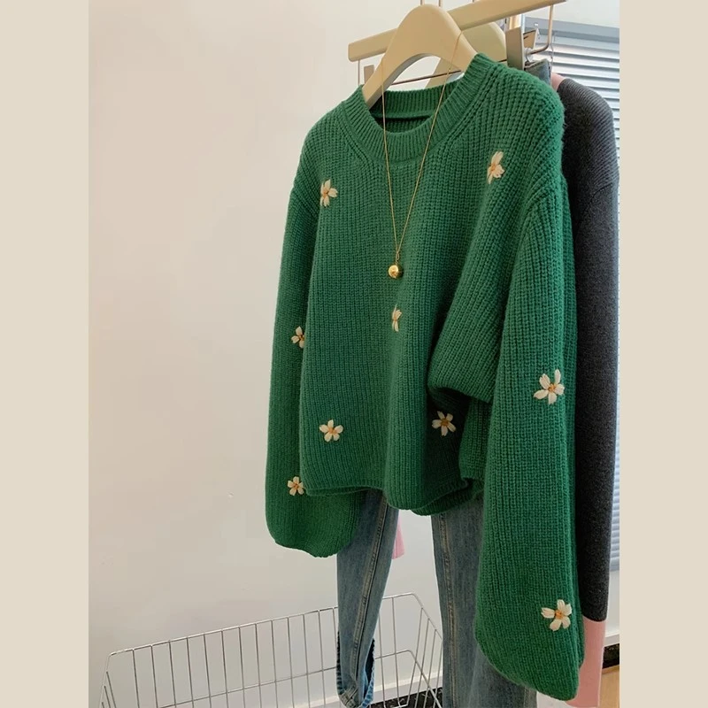 绿色复古套头宽松软糯外穿毛衣秋冬女小个子慵懒高级感加厚松弛感