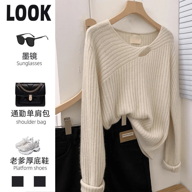 秋季女装2025新款时尚气质针织休闲显瘦小众设计感圆领长袖打底衫