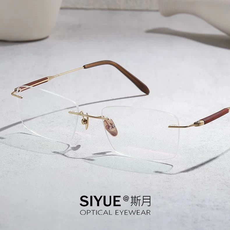 小叶紫檀木超轻纯钛商务简约无框方形近视男士大脸可配度数眼镜架