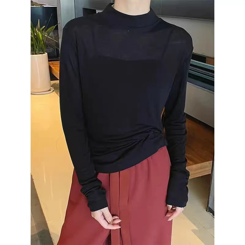 【Yabs】莱赛尔细羊毛时尚百搭气质显瘦长袖半高领打底衫