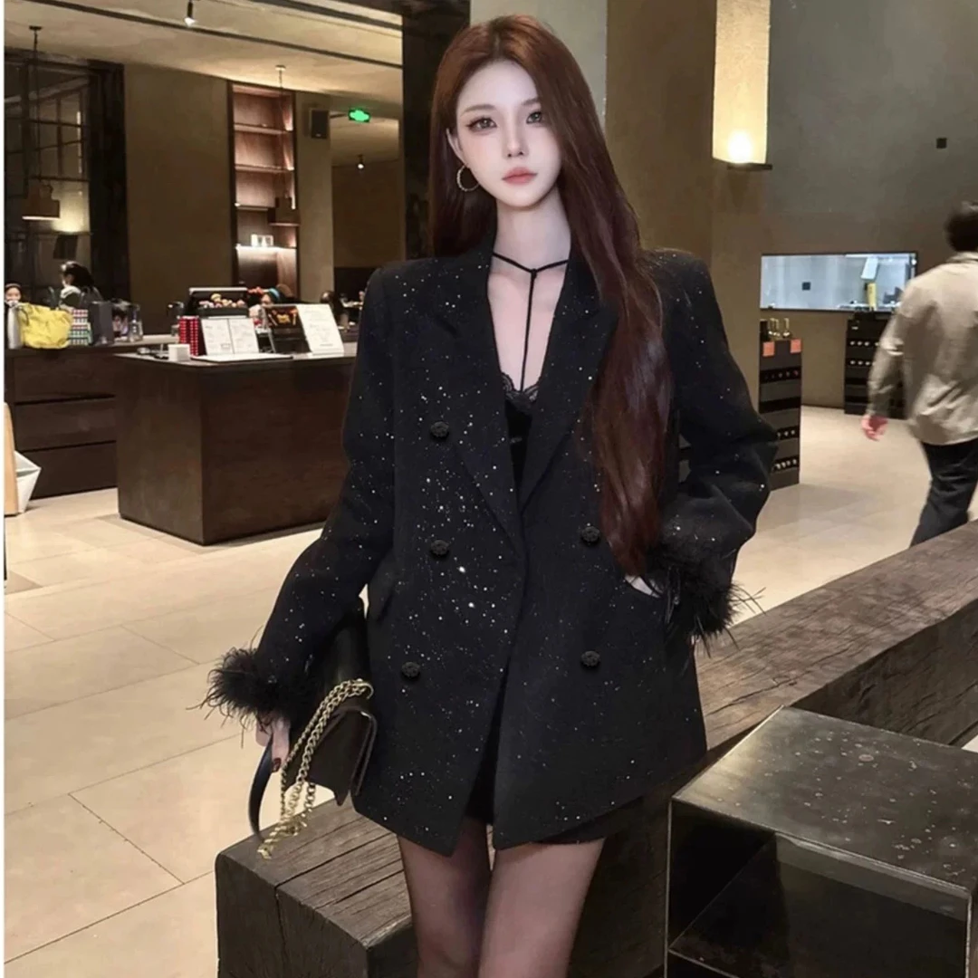 【朵拉】大码小香风套装冬季新款富家千金外套气质高腰半身裙两件套