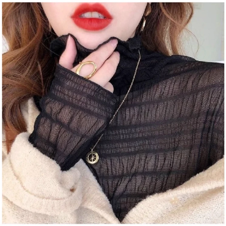 【朵拉】大码2024秋冬装新款胖mm显瘦打底衫半高领蕾丝内搭外穿