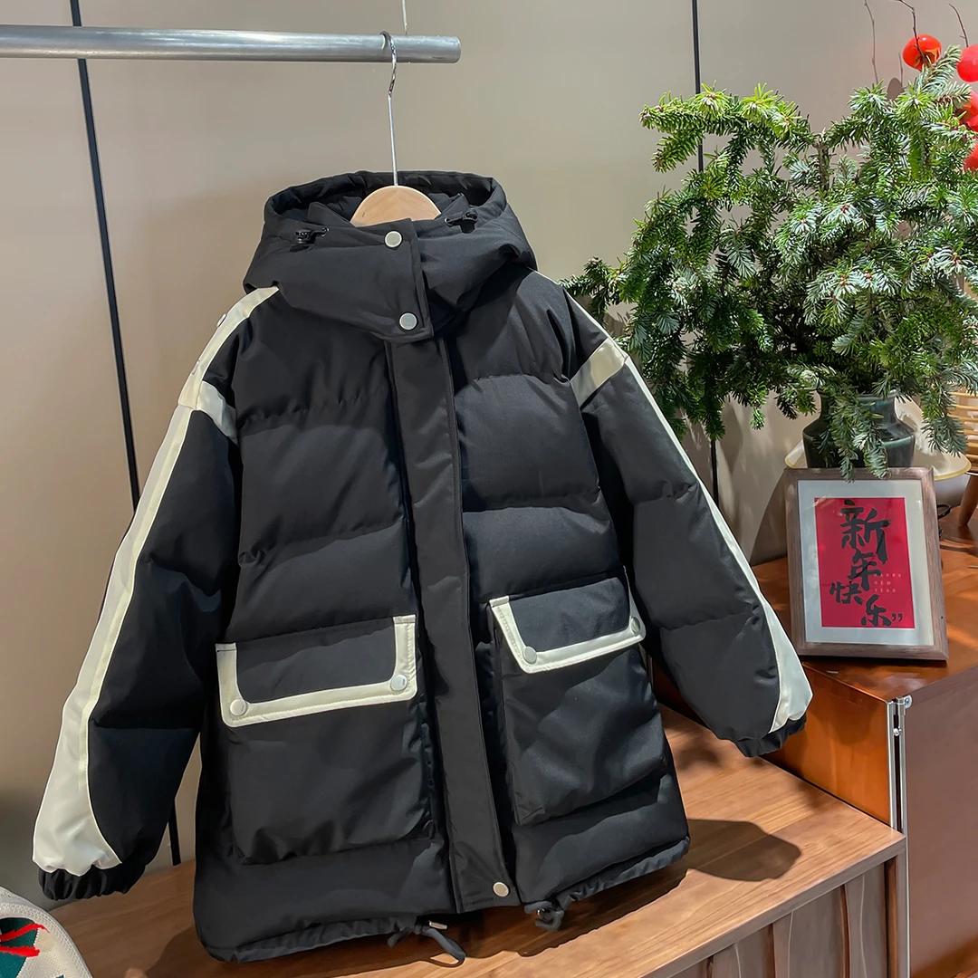 男童羽绒服冬季新男孩保暖黑色配色冬装儿童中长款加厚外套23642