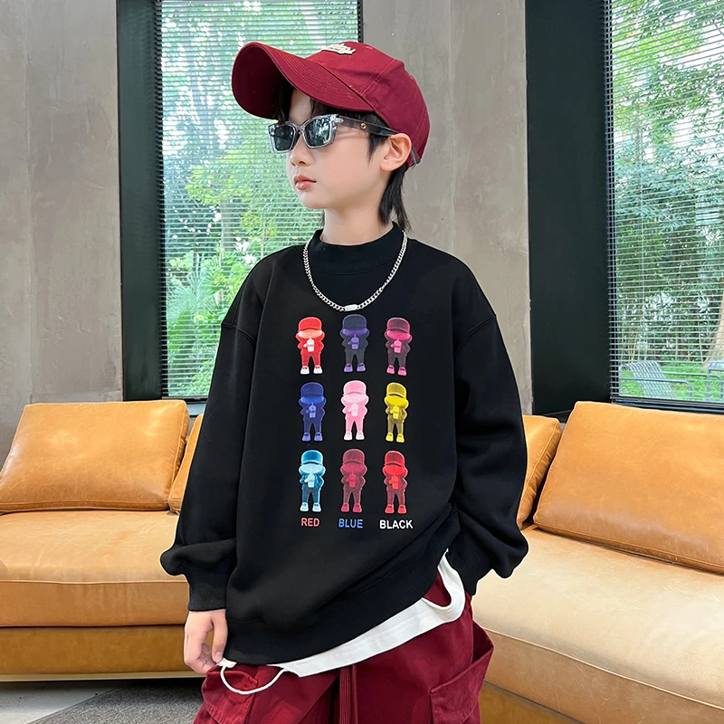 男童加绒卫衣秋冬新款男孩秋季加厚一体绒上衣儿童长袖打底23538