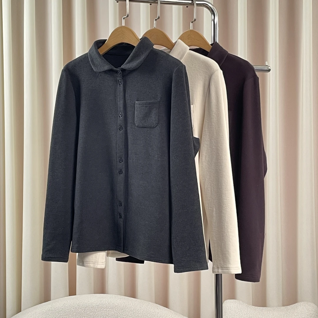 【靠谱何叔】88158-kp娃娃领奥粒绒衬衫衬衣2024秋冬新款