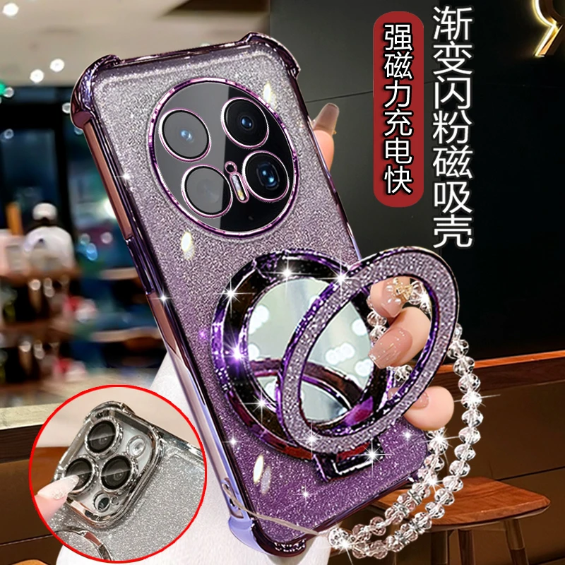 适用华为Mate70Pro+曲屏手机壳PLA-AL10带镜子met软壳meat70por女