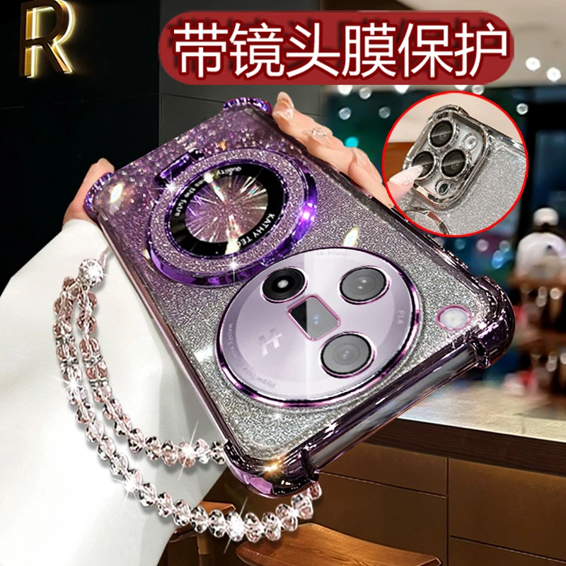 适用oppofindx7手机壳电镀轻奢OPFINDX7闪粉软壳女PHZ110镜头全包