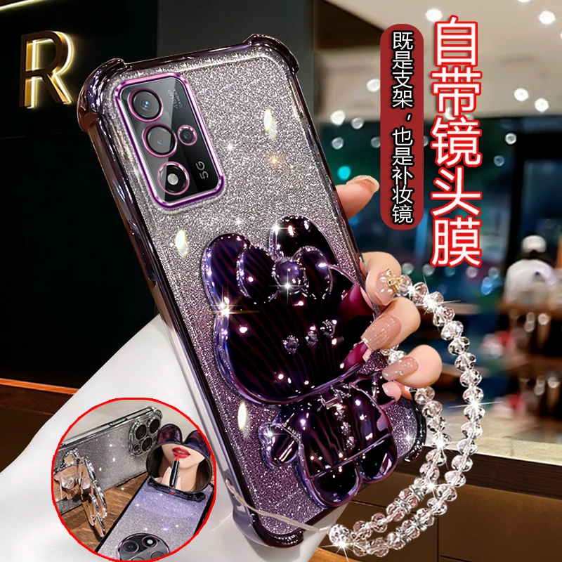 适用OPPOA93s手机壳女潮款PFGM00闪粉软壳opa93s网红高级镜子支架