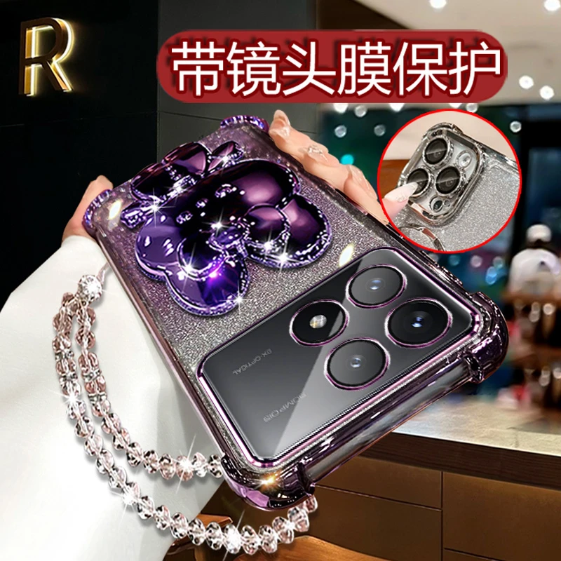 适用红米k70至尊版手机壳镜头膜全包 K70ultra四角防摔闪粉软壳女