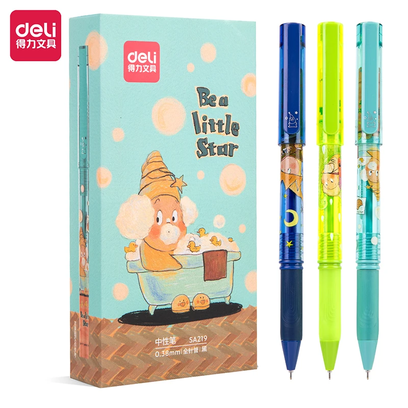 Deli/得力SA219拔帽学生中性笔0.38mm全针管(黑)(支)