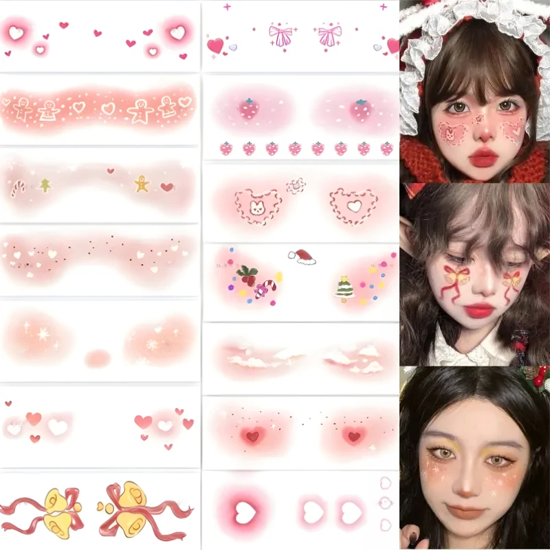 【9.9元3张】新圣诞节妆容纹身贴可爱雪花麋鹿腮红爱心脸贴甜美妆贴