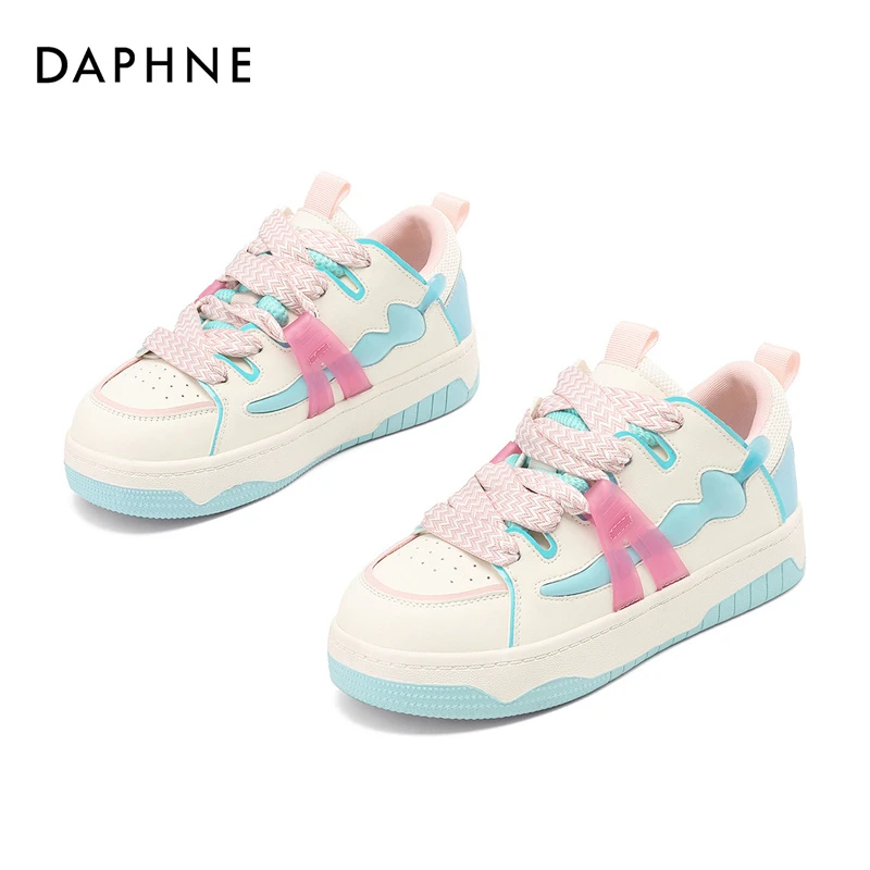 Daphne/达芙妮品牌女鞋2024新款百搭时尚ins潮流渐变系带休闲女鞋
