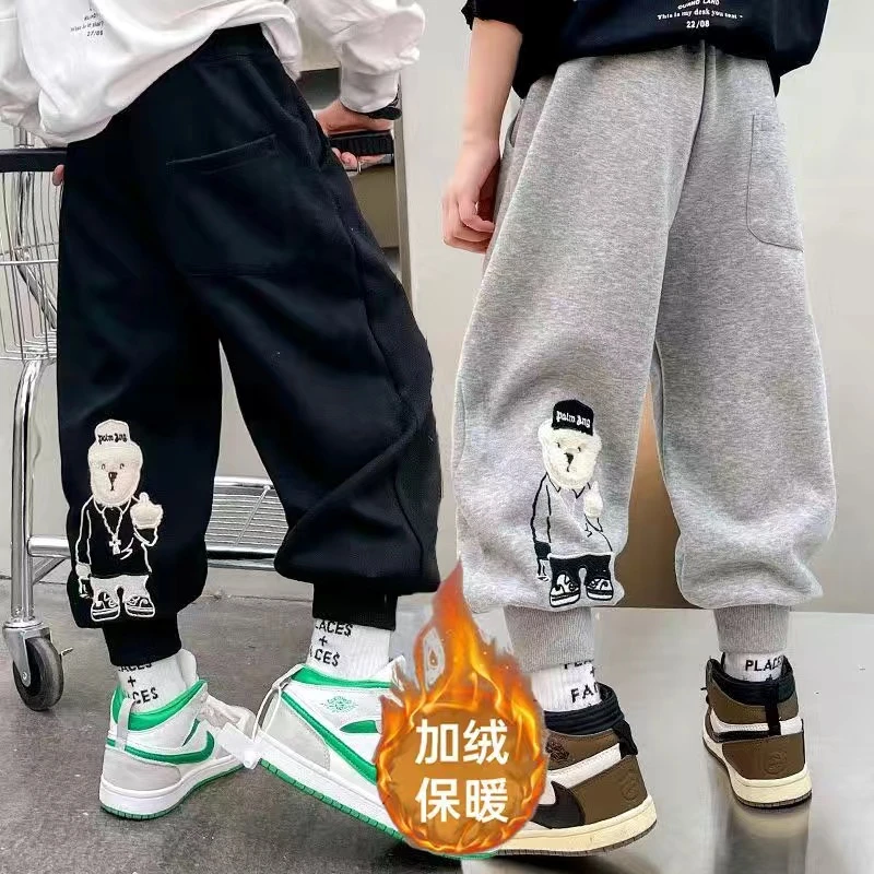 冬季男童休闲裤中大童一体绒冬装裤子儿童帅气加厚加绒保暖运动裤