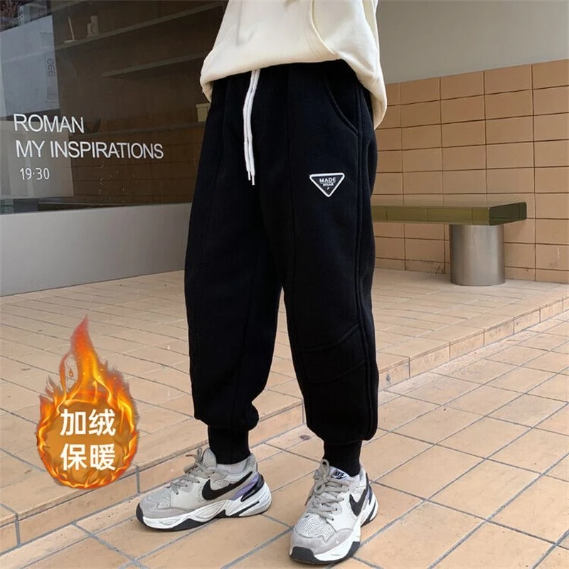 冬季男童休闲裤中大童一体绒冬装裤子儿童帅气加厚加绒保暖运动裤