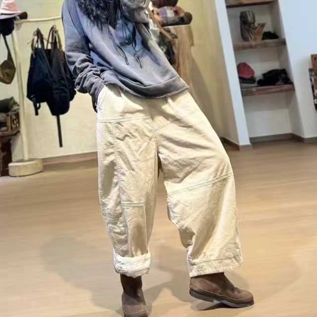 忆古朴拙2410929原创设计休闲百搭保暖舒适双层坑条撞色线休闲裤