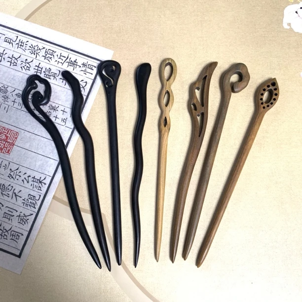 黑紫光檀檀木发簪古风百搭简约发簪古典日常盘发簪中国风簪发