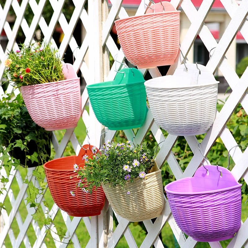 仿藤编壁挂花盆绿萝墙壁塑料挂篮户外墙悬挂式围栏阳台加厚吊兰盆