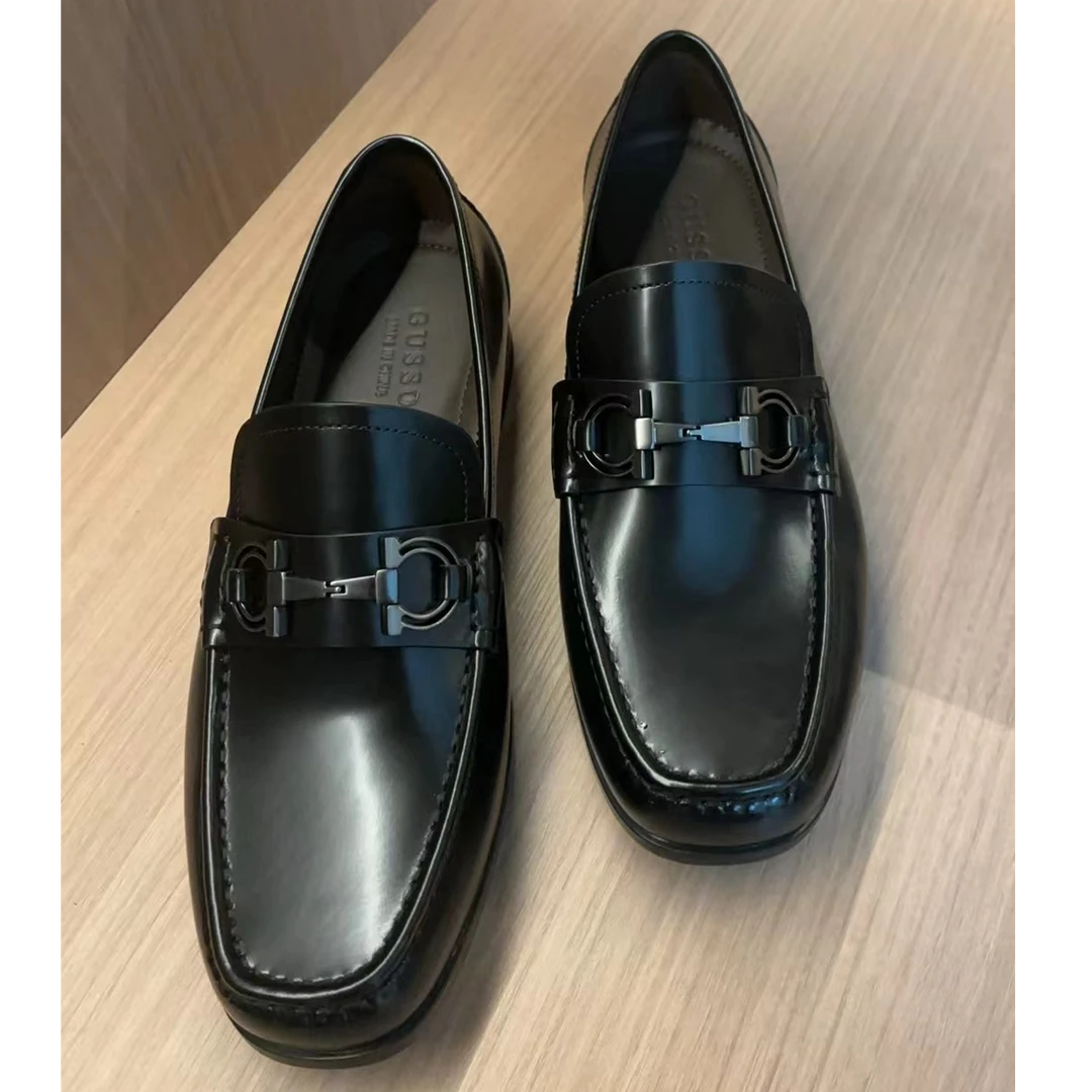 男鞋商务皮鞋英伦风牛皮开边珠男款百搭透气真皮马衔扣FL03066