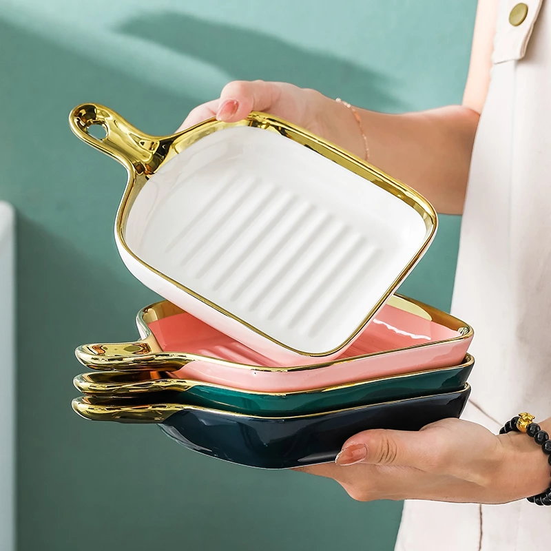 特别好看的双耳碗网红家用新款陶瓷盘子轻奢创意餐具ins风泡面碗