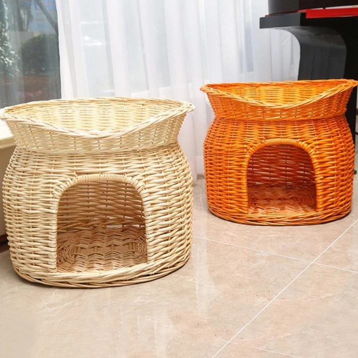 猫窝藤编四季通用夏季凉席可拆洗狗窝别墅封闭式双层猫屋睡眠猫笼