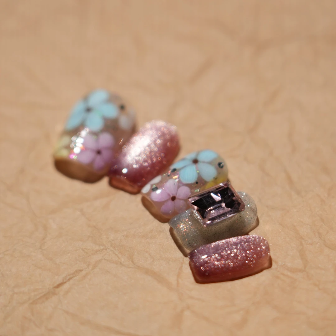 【爱丽丝】16Nail设计师款花花美甲手绘晶石猫眼高品质手工穿戴甲
