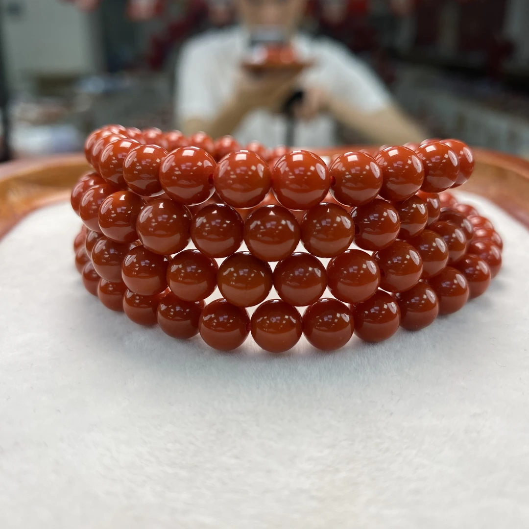 保山南红锦红圆珠（云端）多圈珠链7mm        多样性发一