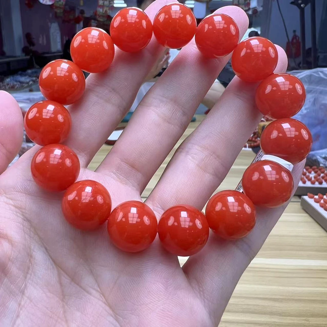 【小刘南红】保山南红滴水洞（云端）圆珠单圈手串13mm    多样性发一