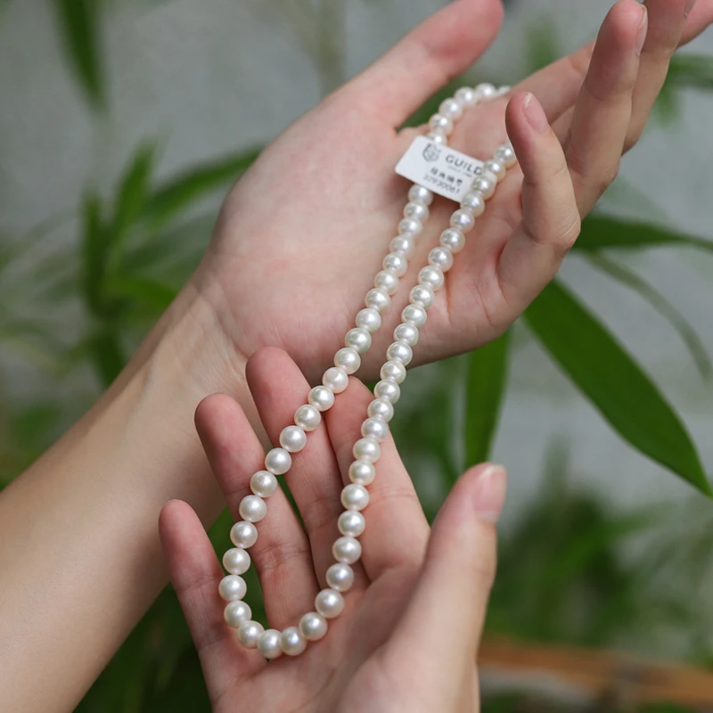 【吉尔德大证】7-8mm 赛澳白极光夜明珠  升级14K金扣 无核珍珠