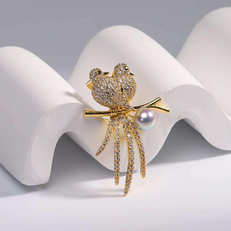 海水akoya珍珠  小鸟胸针 7-8mm