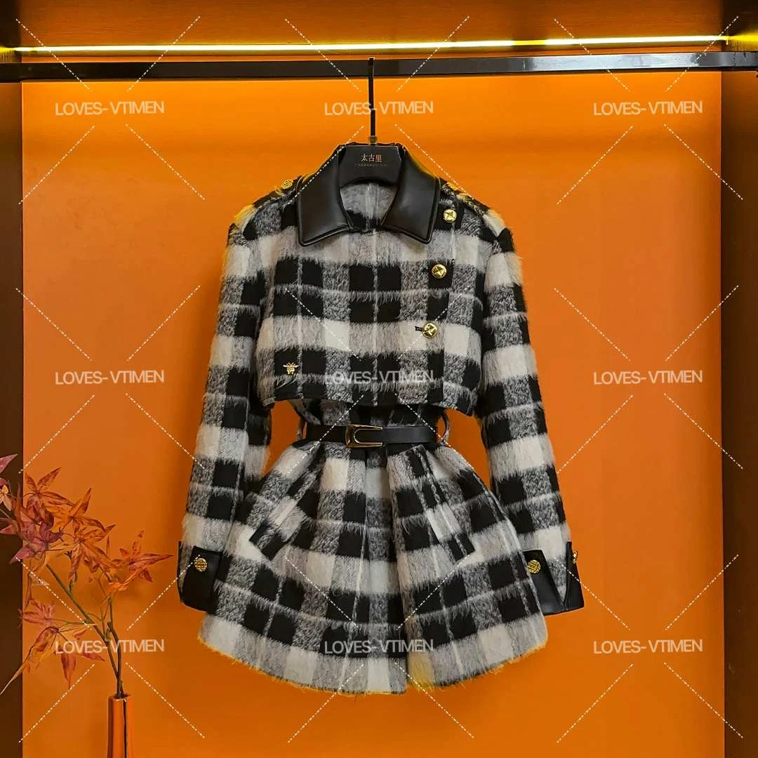 【vivian】白鸭绒羽绒服冬季设计师轻奢气质千鸟格外套LOVES-A1307