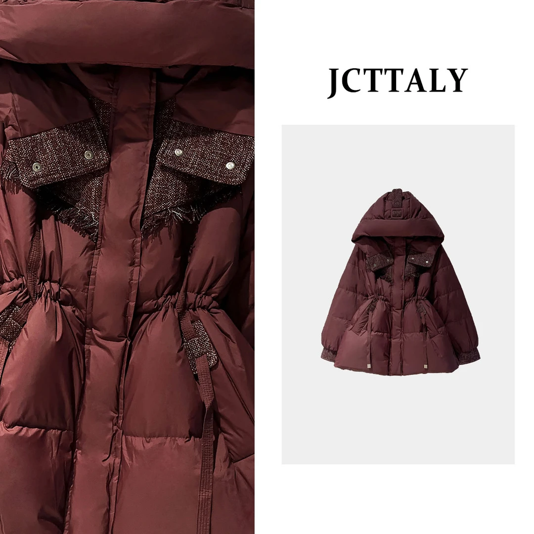 【豆豆】冬季时尚休闲宽松连帽收腰保暖白鸭绒羽绒服JC-A2768