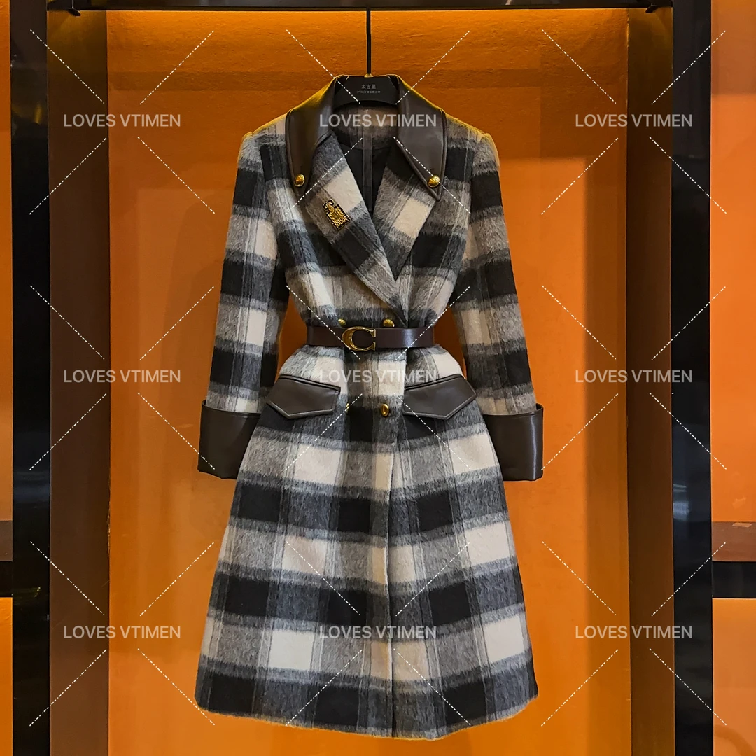 【小鬼专属】设计师款轻奢高级感收腰格子大衣羽绒服LOVES-A1204