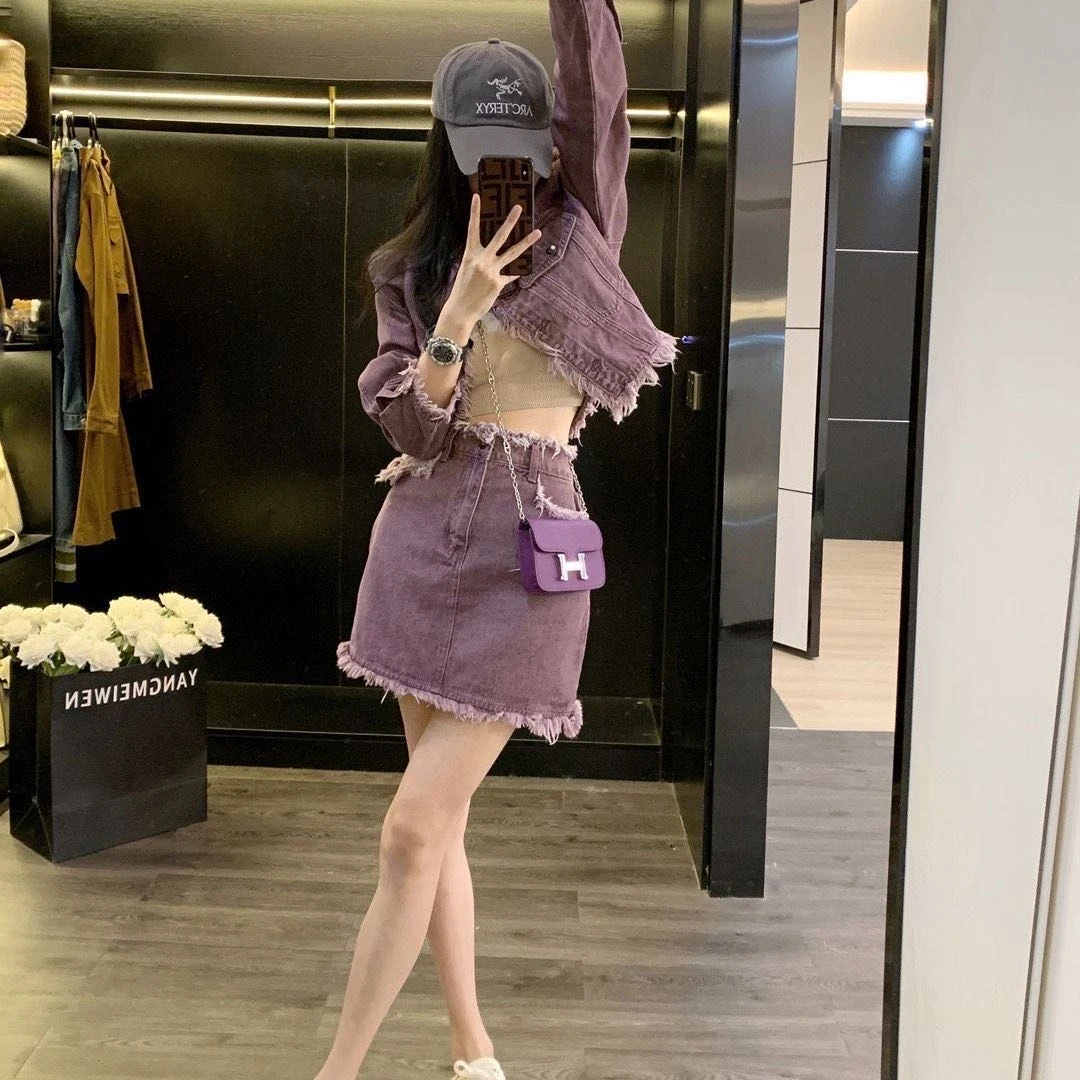 小香风时尚牛仔套装气质显瘦减龄港风高级感小洋装复古短裙潮流装