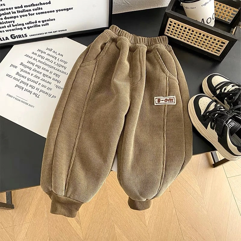 1937时尚潮流百搭洋气流行秋冬男女童条绒加绒裤