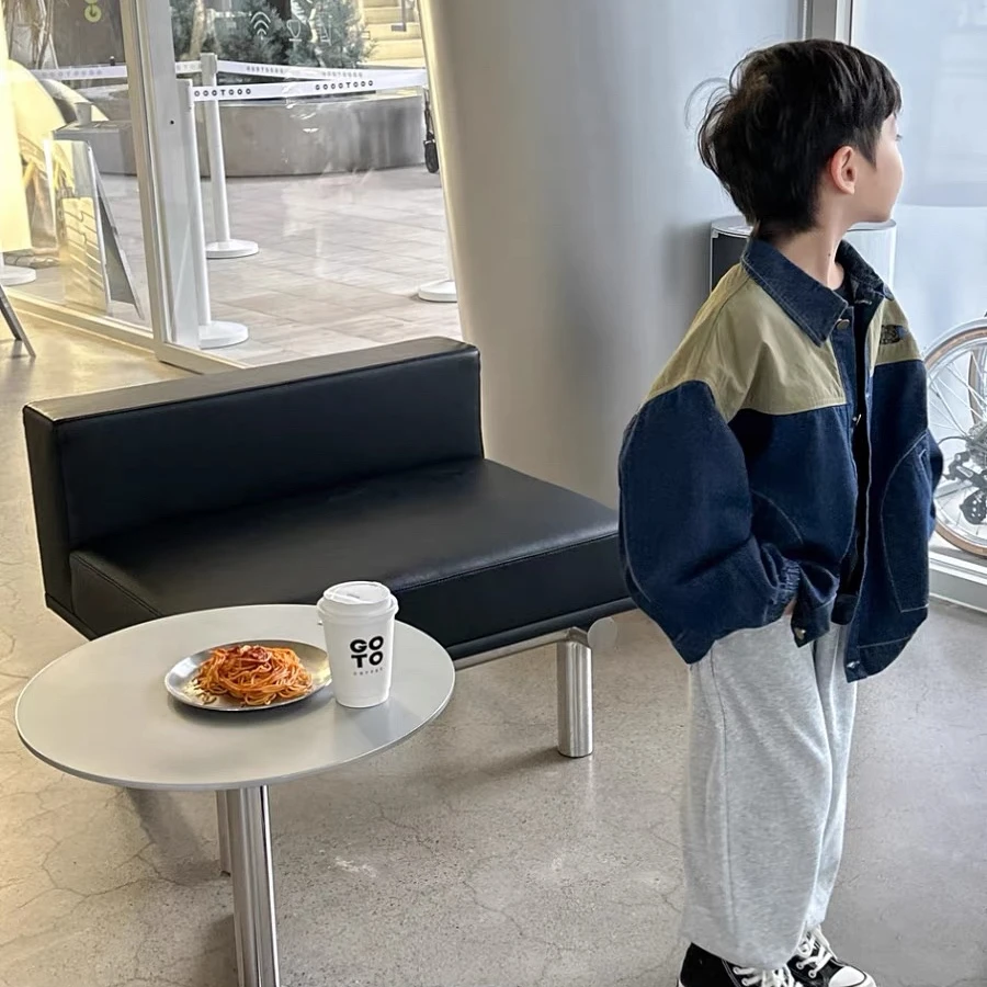 1126时尚潮流洋气百搭春秋款男女童牛仔拼接外套