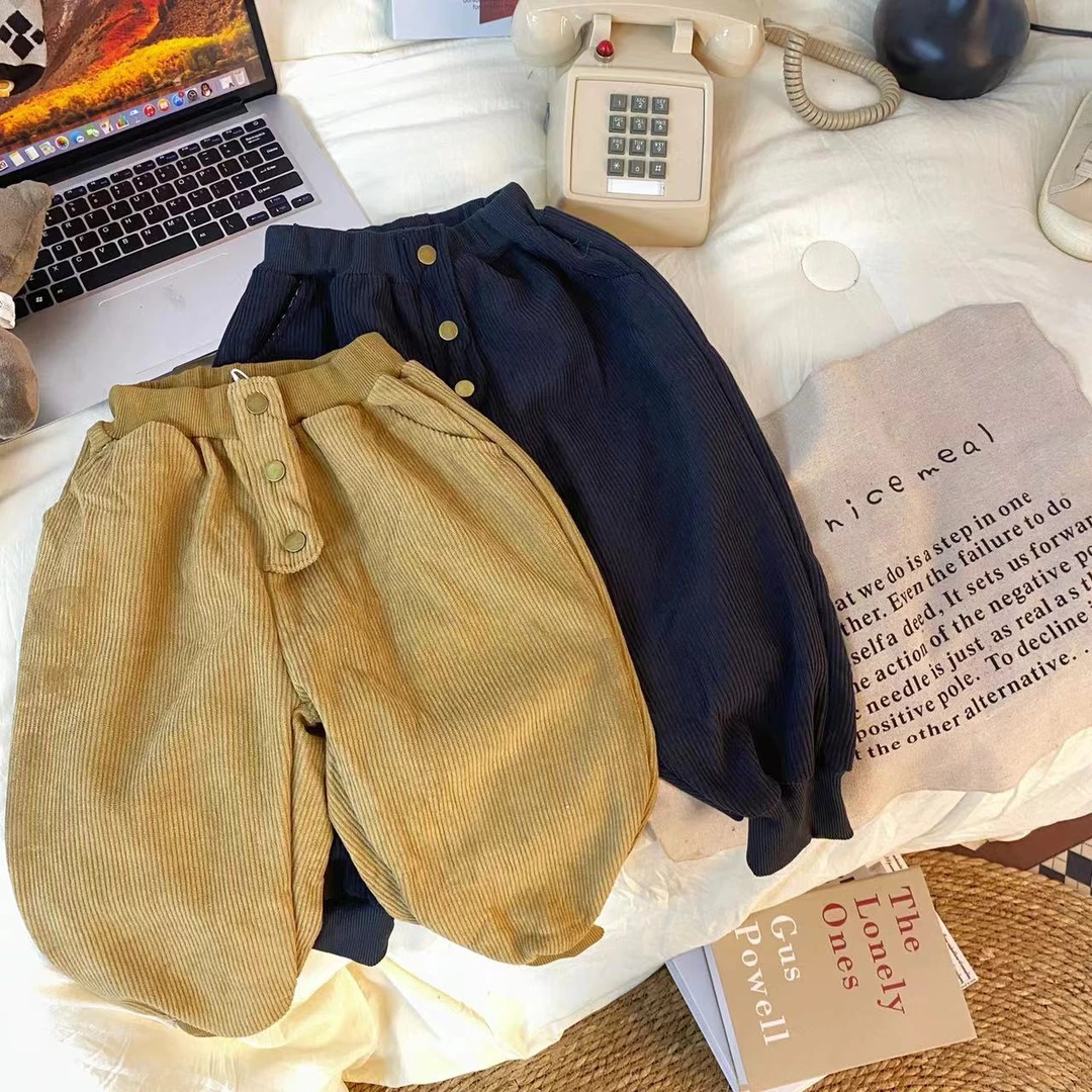 1397时尚潮流百搭洋气流行秋冬男女童加绒条绒裤